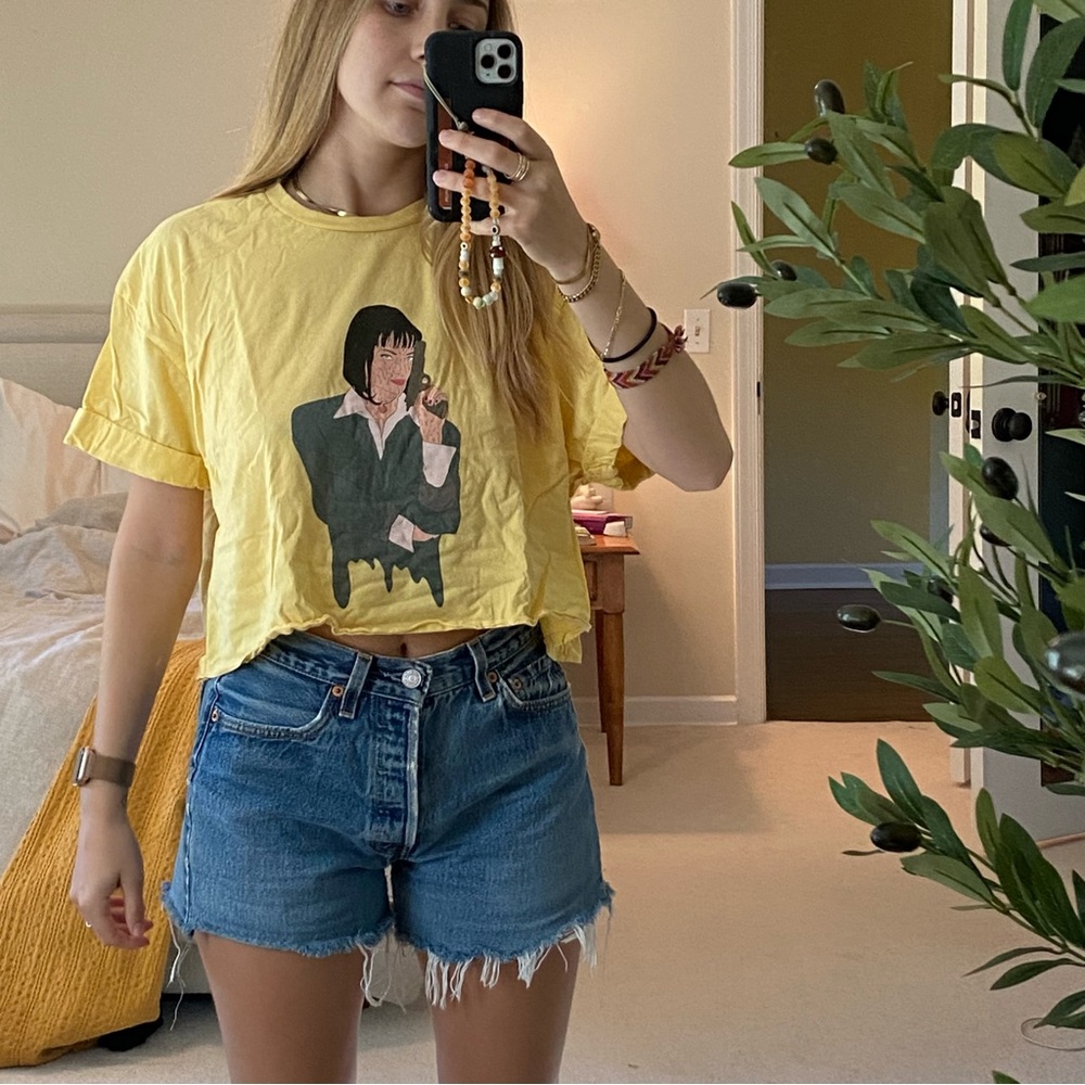 Pale Yellow Pulp Fiction Cropped Tee